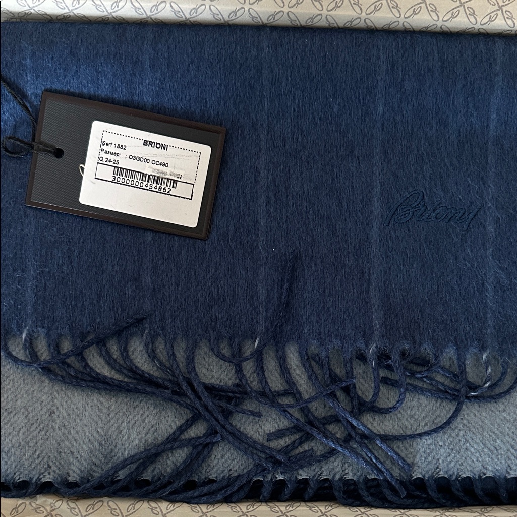 Brioni Deep Navy Cashmere/Wool Fringe Scarf